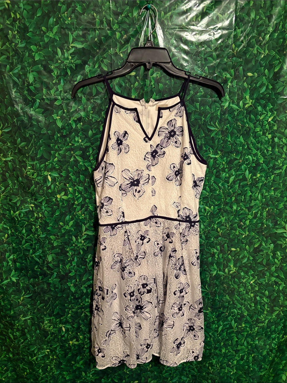 Daniel Cremieux Cream Dress with Navy Floral Trim
